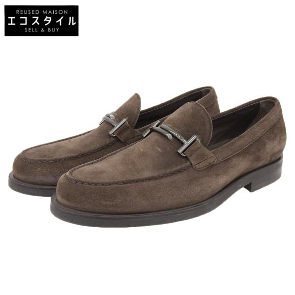 美品 TOD'S トッズ スエード ダブルT ビットローファー シューズ