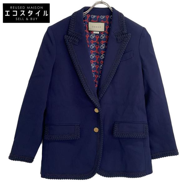 GUCCI（グッチ） 610946 ZKR01 ネイビー レーヨン混 GGライニング 金釦