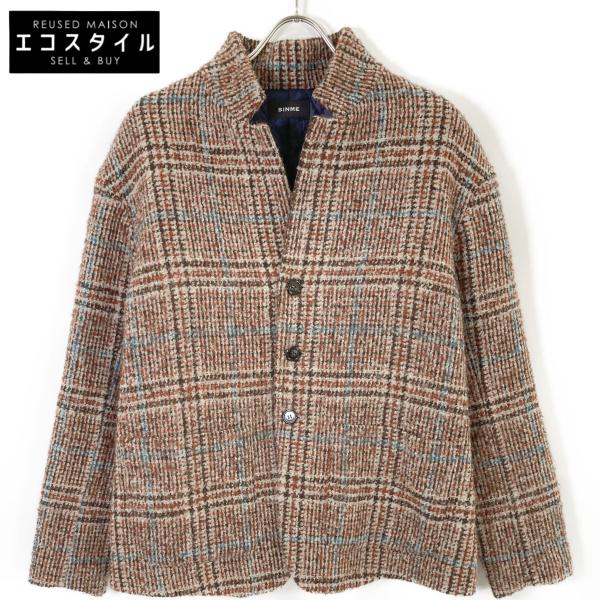 SINME シンメ SK02 レッド×ブルーライン ツイードパテッドジャケット