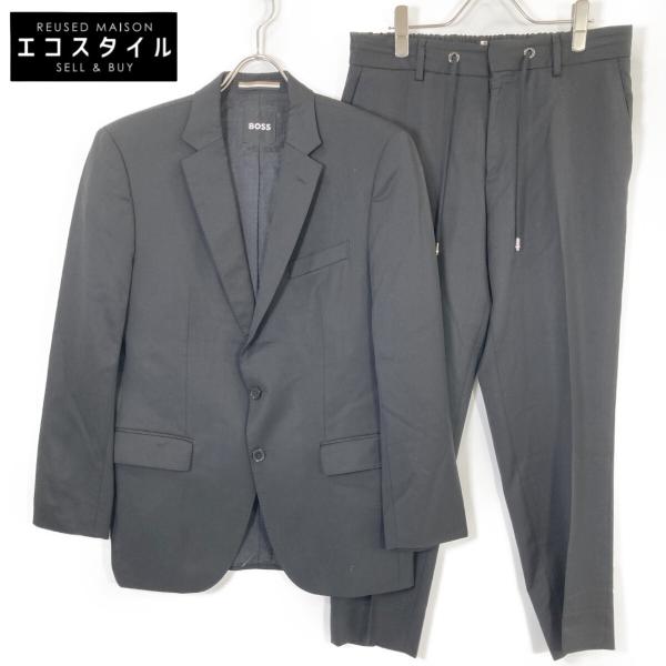 BOSS ボス  ﾌﾞﾗｯｸ ﾊﾞｰｼﾞﾝｳｰﾙｻｰｼﾞ ｽﾘﾑﾌｨｯﾄ ｽｰﾂｼﾞｬｹｯﾄ･ﾊﾟﾝﾂｾｯﾄｱｯﾌﾟ 50 BOSS ボス ブラック バージンウールサージ スリムフィット スーツ