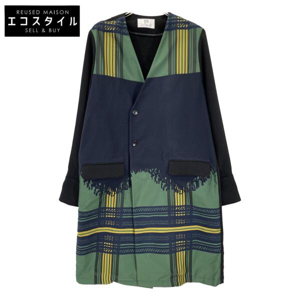 JUN OKAMOTO⭐︎ メンズ　グリーン　ツイードコート JUN OKAMOTO ジュンオカモト BL-55080 ネイビー テトリスみたいな