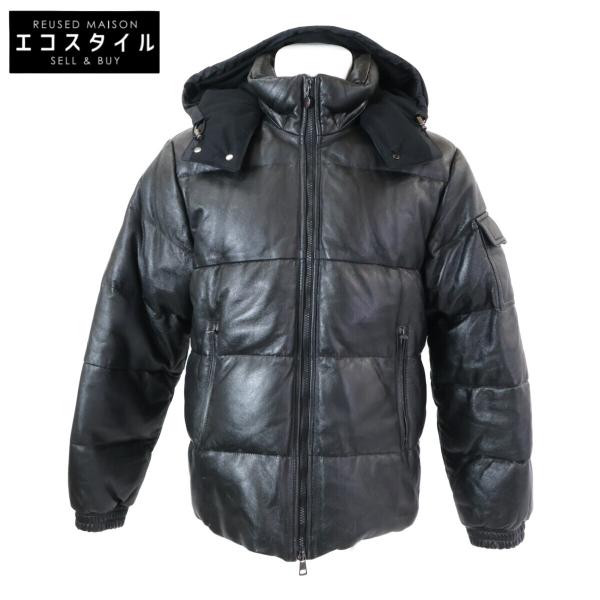 e*a様 茶タグ MONCLER（モンクレール）ダウンコート ブラック 黒 MONCLER（モンクレール） 茶タグ レザー フーデッド ダウン ジャケット