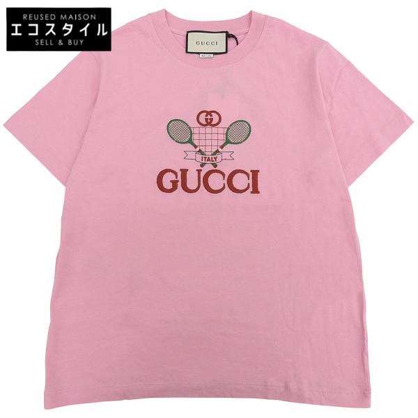 グッチ 新品同様 テニス 刺しゅう ロゴ Tシャツ トップス レディース ピンク S 580762 S GUCCI（グッチ） 新品同様 テニス 刺しゅう ロゴ Tシャツ トップス