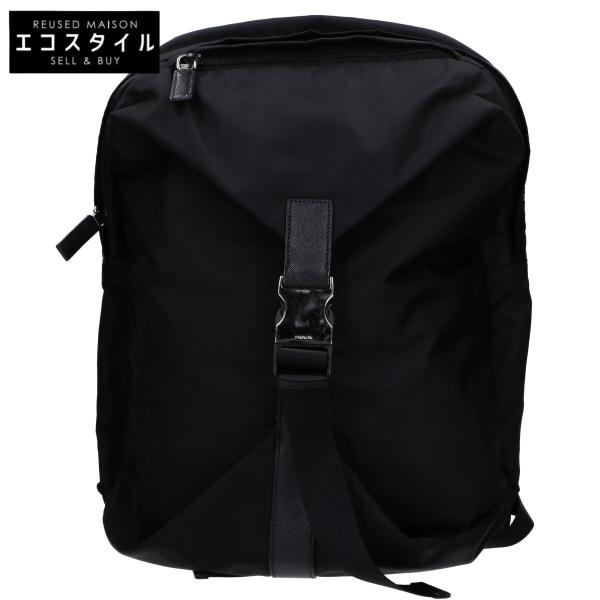 新品同様 プラダ　リュックサック　バックパック　サフィアーノ ブラック　メンズ PRADA（プラダ） 2VZ028 Re-Nylon x サフィアーノ リュック バック
