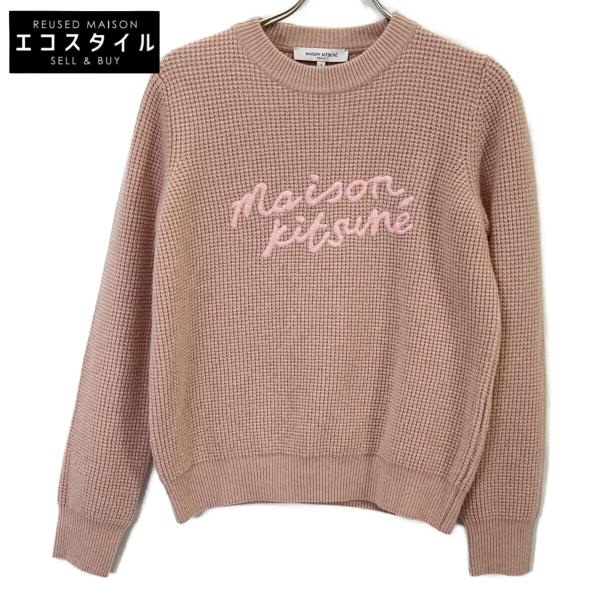 メゾンキツネ LW00812KT1063 ﾋﾟﾝｸ ｳｰﾙ ﾚﾀﾘﾝｸﾞ刺繍ﾛｺﾞ ﾜｯﾌﾙﾆｯﾄﾌﾟﾙｵｰﾊﾞｰ S MAISON KITSUNE メゾンキツネ LW00812KT1063 ピンク ウール レタリング