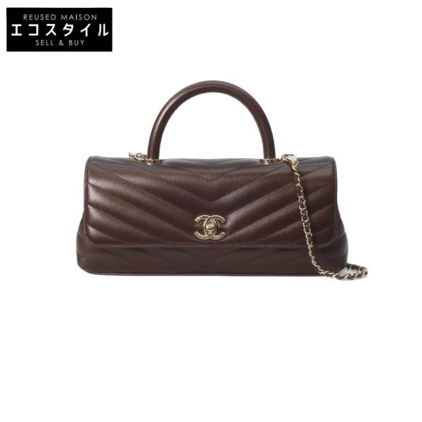 シャネル 26SS AS6091 ﾌﾞﾗｳﾝ ｺﾞｰﾄｽｷﾝ ｼｬﾝﾊﾟﾝｺﾞｰﾙﾄﾞ金具 ﾏｷｼ ﾄｯﾌﾟﾊﾝﾄﾞﾙ ﾌﾗｯﾌﾟ ﾊﾞｯｸﾞ wine-king_7765400000133571