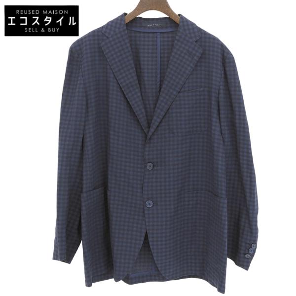 TAGLIATORE タリアトーレ リネンウール ブロックチェック 2B テーラードジャケット メンズ ネイビー 50R 50R TAGLIATORE（タリアトーレ） リネンウール ブロックチェック 2B