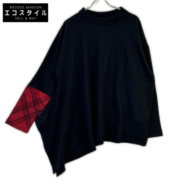 yohjiyamamoto ヨウジヤマモト FX-T45-173 ブラック ウール チェック切替 変形ニットプルオーバー 2 Yohji Yamamoto（ヨウジヤマモト） FX-T45-173 ブラック ウール