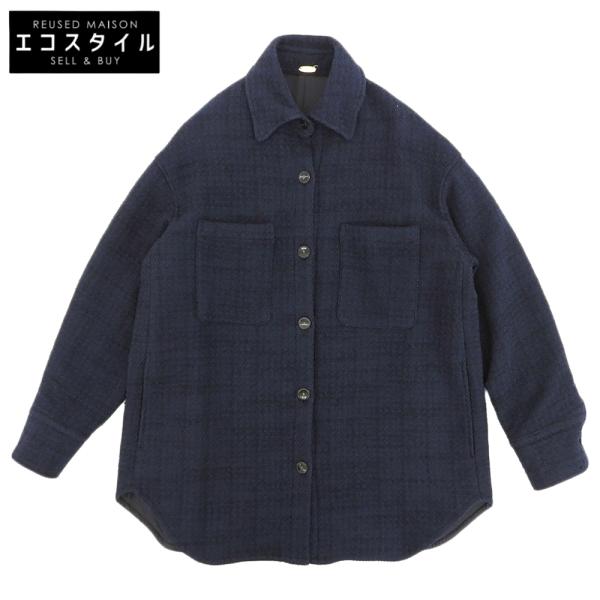 MUZE ミューズ ツイード ステンカラー ジャケット コットン混 レディース ネイビー
