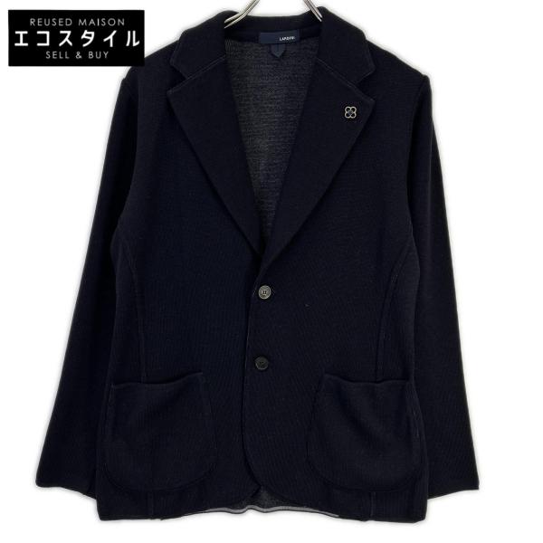 LARDINI ラルディーニ JWLJM56J ブラック ウール100 ブートニエール ミラノリブ ソリッドニットジャケット XS LARDINI（ラルディーニ） JWLJM56J ブラック ウール100 ブートニエール