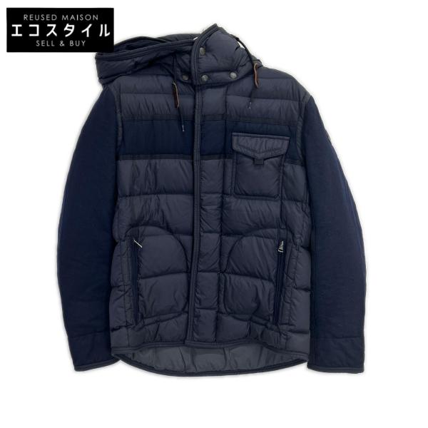 MONCLER モンクレール 17年製 ネイビー RYAN/ライアン ウール切替フーデットダウンジャケット 3 wine-king_7765400000143505
