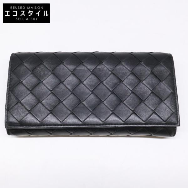 未使用級✨　ボッテガヴェネタ　イントレチャート　ロングウォレット　ブラック BOTTEGA VENETA ボッテガヴェネタ 666935 イントレチャート フラップ