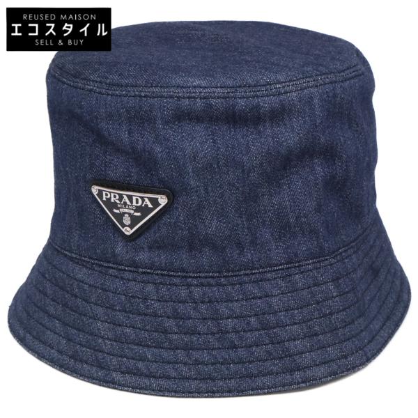 PRADA プラダ 【美品/国内正規】2HC137 AJ6 トライアングルプレート デニム バケットハット L PRADA（プラダ） 美品/国内正規 2HC137 AJ6 トライアングルプレート