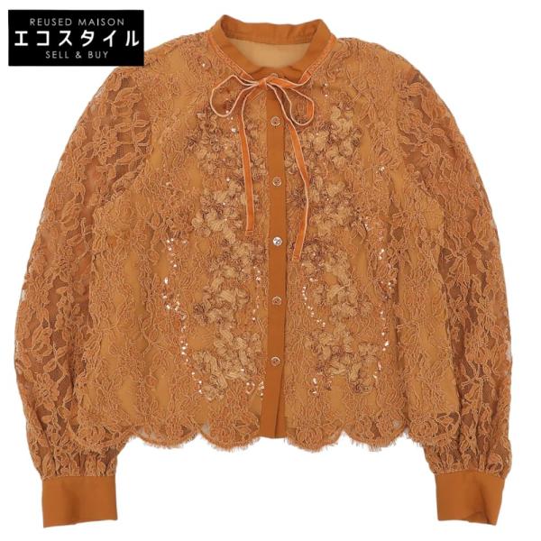 美品 GRACE CONTINENTAL グレースコンチネンタル モールレース シャツブラウス レディース ポリエステル混 キャメル 38 0123141400