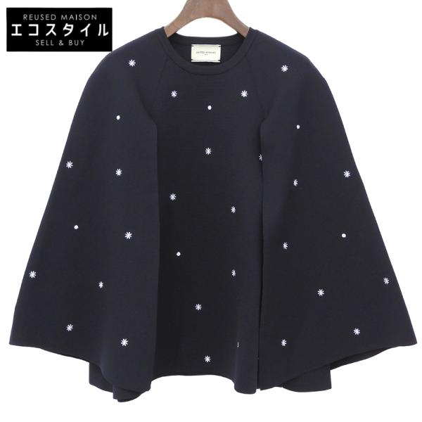 美品 UNITED ARROWS ユナイテッドアローズ エンブロイダリー フラワー ケープニット ウォッシャブル トップス レディース ネイビー