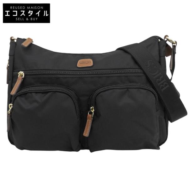 美品 BRIC'S ブリックス X-BAG エンボスレザーロゴ ショルダーバッグ レディース ナイロン ブラック 89152