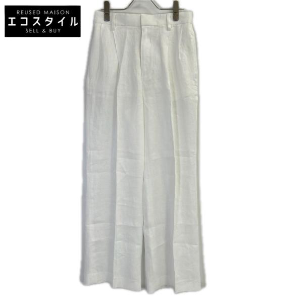 美品/  MUSE ミューズ 26年製 ホワイト OGLINEN Wタックワイドパンツ 34 レディース