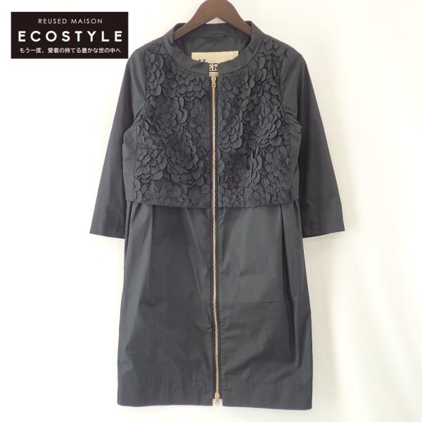 【美品】HERNO ヘルノ フラワーモチーフ コート 40 ブラック イタリア製 wine-king_7777100000113883