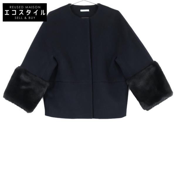 美品！エストネーション　フェイクファーコート　サイズ36 エストネーション フェイクファーコート フード アウター ベージュ S