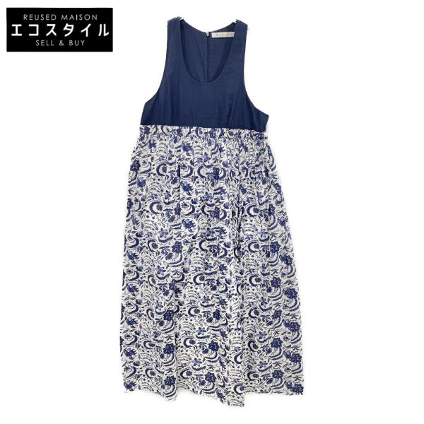 MARIHA マリハ ネイビー 花柄切り替え 夜の渚のドレス ノースリーブ
