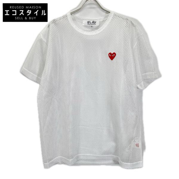 PLAYCOMMEdesGARCONS プレイコムデギャルソン 26SS AX-T351 ホワイト RED EMBLEM MESH TEE Tシャツ ホワイト XXL トップス ポリエステル メンズ 中古