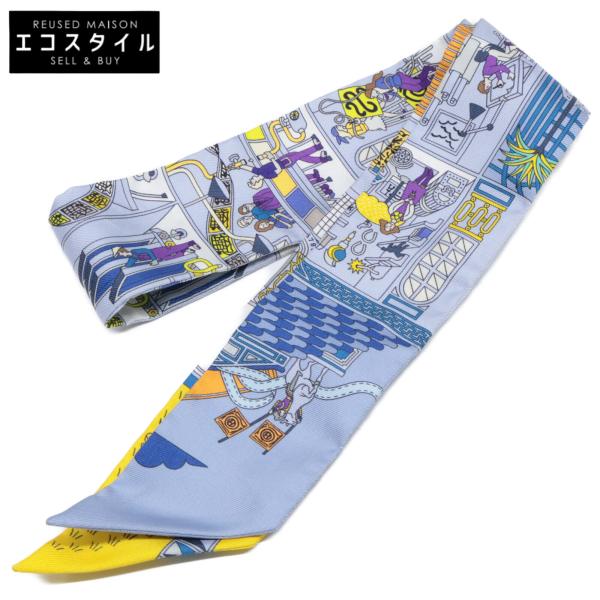 エルメス HERMES ツイリー メゾンデカレ スカーフ ブルー系 タグあり