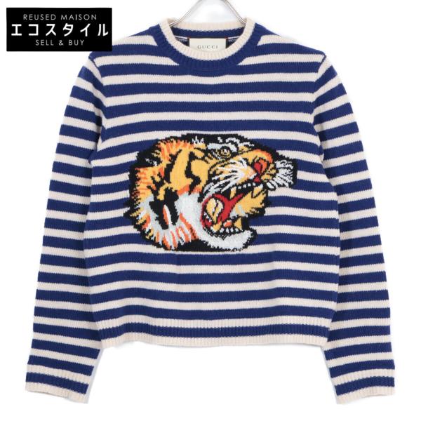 GUCCI（グッチ） 457402 タイガー刺繍 ボーダーニット トップス XS