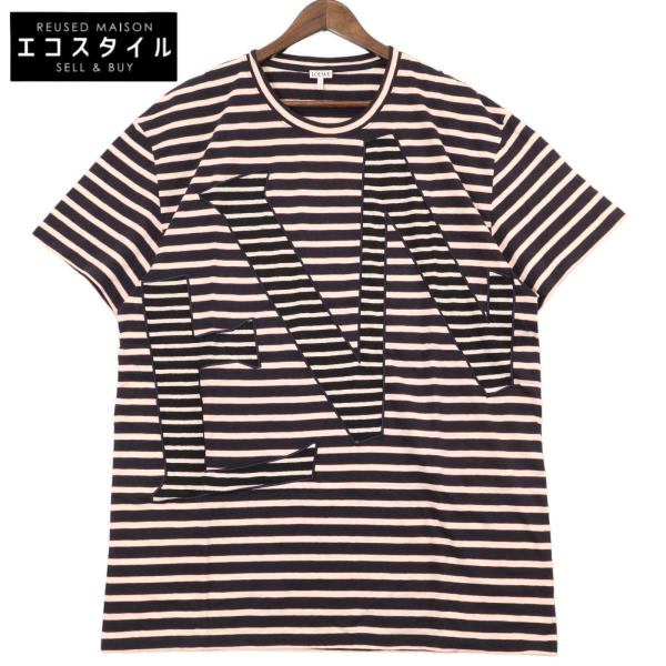 【国内発送関税込】【LOEWE】ストライプ Tシャツ LOEWE ロエベ ネイビー ロゴパッチ ボーダー Tシャツ ネイビー