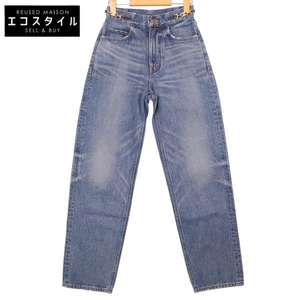 【中古】セリーヌ CELINE マカダム 刺繍 コットン シルク デニム パンツ ジーンズ テーパード トリオンフ 金ボタン CELINE（セリーヌ） インディゴ W_HR_014 N861 930F 07UW マカダム金具