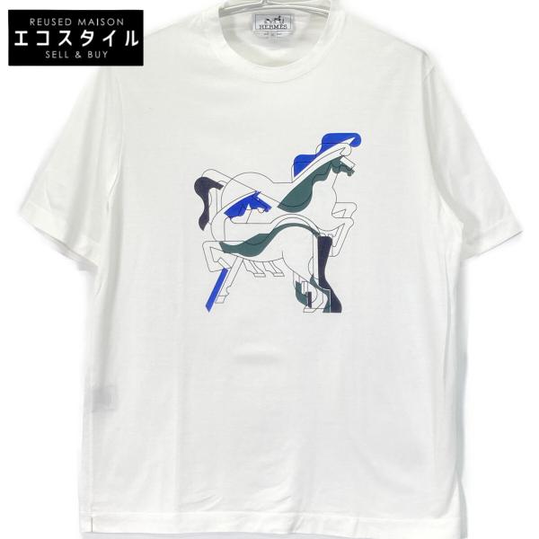 【極上美品】HERMES エルメス コットン Tシャツ ホワイト 2023年 春夏 HERMES エルメス 半袖Tシャツ 刺繍入り ポケット付