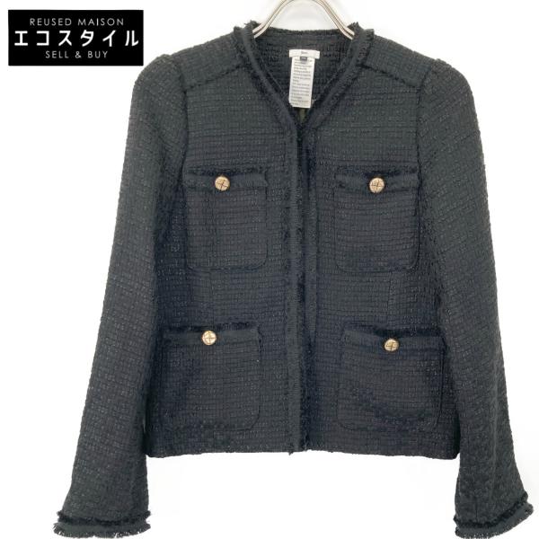 【未使用】38 ツイードジャケット ダブルスタンダード SOV. ソブ ダブルスタンダード ブラック ノーカラー ツイード