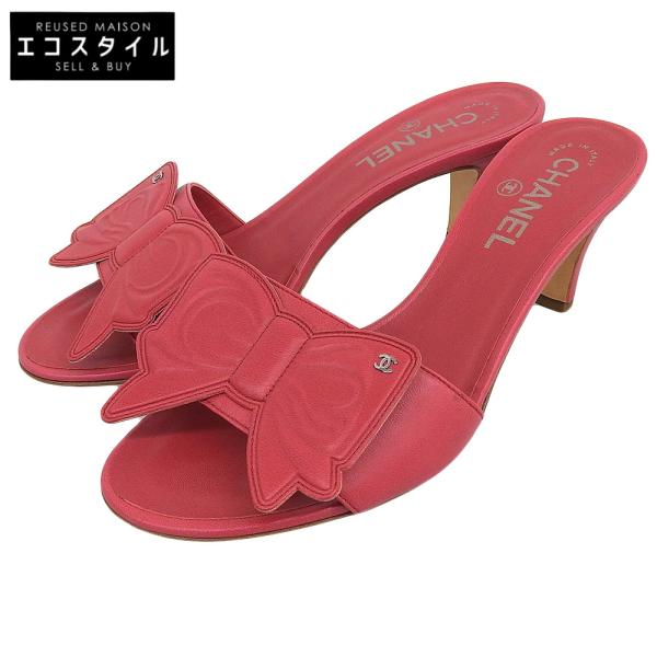シャネル パンプス ミュール サンダル リボン CHANEL シャネル レザー リボン ミュールサンダル パンプス