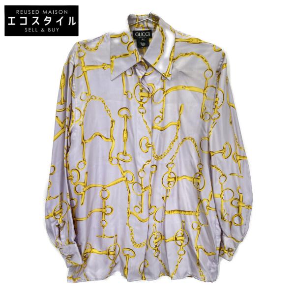 GUCCI グッチ  ﾊﾟｰﾌﾟﾙ ｼﾙｸ ﾎｰｽﾋﾞｯﾄﾁｪｰﾝ 長袖ｼｬﾂ 38 GUCCI（グッチ） パープル シルク ホースビットチェーン 長袖シャツ