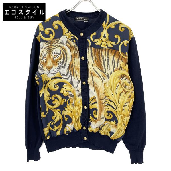 Salvatore Ferragamo サルヴァトーレフェラガモ ネイビー タイガー 金