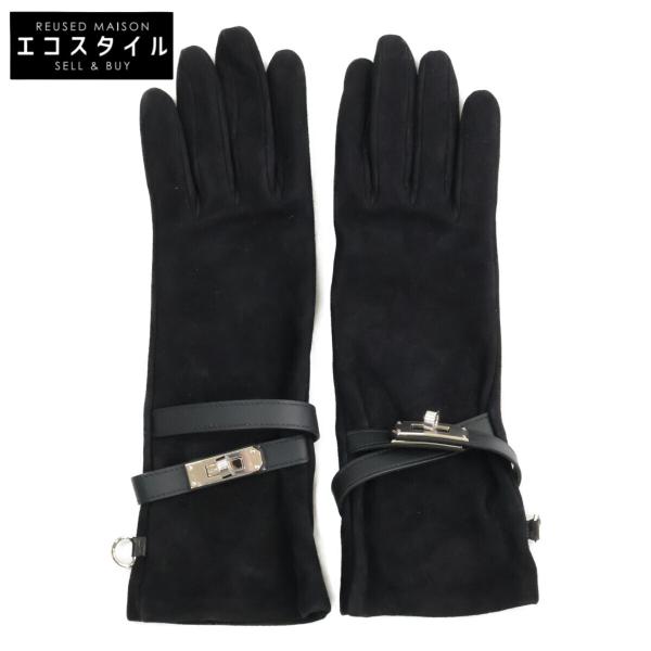 HERMES ブラック スエード 手袋 新品未使用 HERMES エルメス ストラップ付き スエードラムスキンレザー