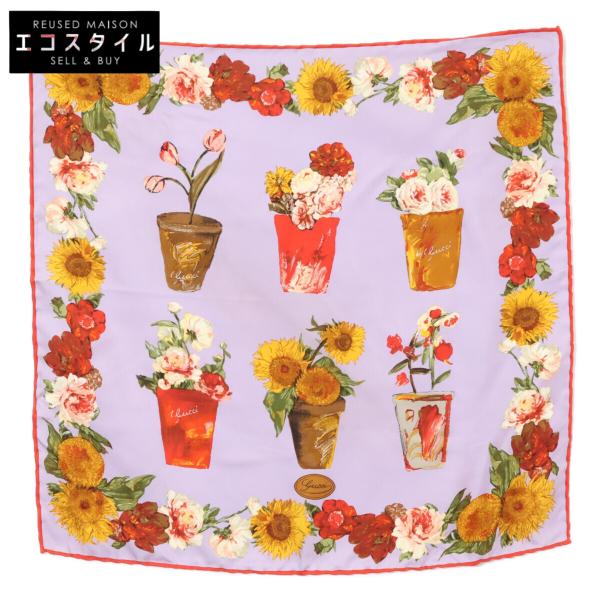 美品 GUCCI グッチ フラワー柄 シルク スカーフ レディース