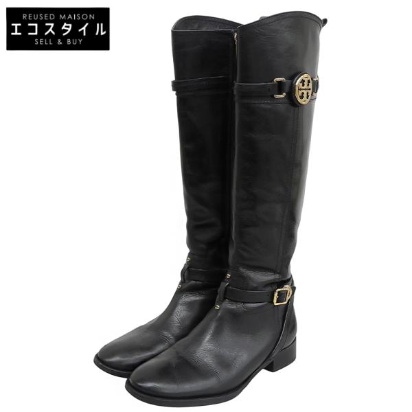 TORY BURCH ゴールドロゴ金具 ロング ブーツ 7M TORY BURCH（トリーバーチ） 美品 ロゴ金具 サイドジップ ロングブーツ