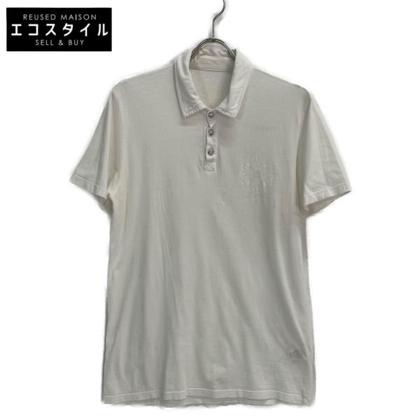CHROME HEARTS リブミニ丈ポロシャツ ホワイト Chrome Hearts クロムハーツ 白 CH POLO S/S BSフレア ロジウムボタン