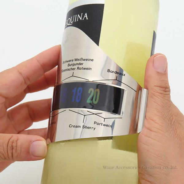 ■ボトルタッチ ワイン温度計ワインに浸けることなくボトルの外部にはめるだけで飲み頃温度がわかる便利グッズです。温度で色が変わる液晶タイプなので電池は不要♪簡単に測れるのが嬉しい温度計です。■商品詳細品番：TZ263SV品名：ボトルタッチ ワ...