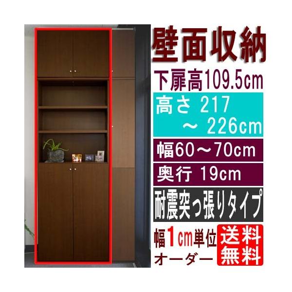 薄型壁面戸棚 壁収納 高さ217〜226cm幅60〜70cm奥行19cm 下扉高さ109.5cm 薄型壁面戸棚 壁収納 高さ217〜226cm幅60〜70cm奥行19cm 下扉高さ109.5cm