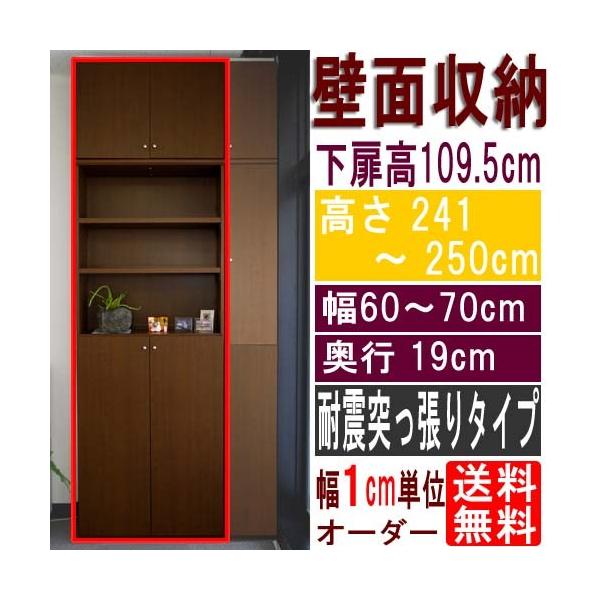 本棚扉付 つっぱり棚 高さ241〜250cm幅60〜70cm奥行19cm 下扉高さ109.5cm 本棚扉付 つっぱり棚 高さ241〜250cm幅60〜70cm奥行19cm 下扉高さ109.5cm