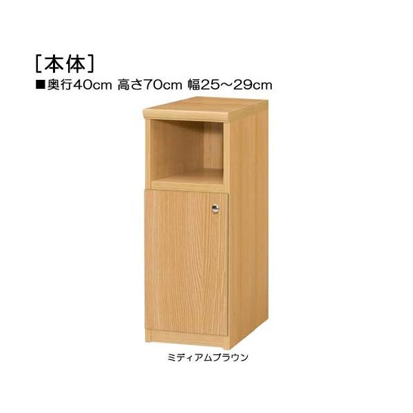 商品仕様■タイプ： 下部扉 標準棚板（棚板厚さ2.5cm）■棚板耐荷重： 15Kg■外寸： 奥行４０ｃｍ×高さ７０ｃｍ×幅２５〜２９ｃｍ （幅は1cm単位でオーダー）■棚板枚数　移動固定棚板：２■扉高（実寸）： 41.5cm■扉の開き： 片...