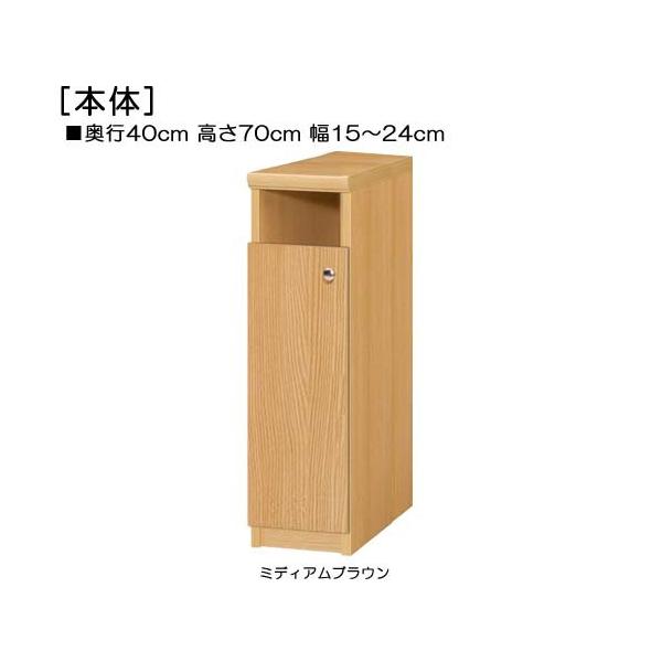 商品仕様■タイプ： 下部扉 標準棚板（棚板厚さ2.5cm）■棚板耐荷重： 15Kg■外寸： 奥行４０ｃｍ×高さ７０ｃｍ×幅１５〜２４ｃｍ （幅は1cm単位でオーダー）■棚板枚数　移動固定棚板：２■扉高（実寸）： 52.5cm■扉の開き： 片...
