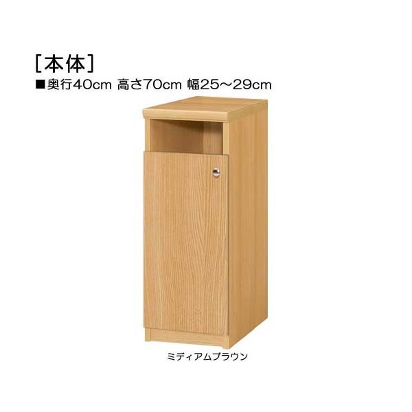 商品仕様■タイプ： 下部扉 標準棚板（棚板厚さ2.5cm）■棚板耐荷重： 15Kg■外寸： 奥行４０ｃｍ×高さ７０ｃｍ×幅２５〜２９ｃｍ （幅は1cm単位でオーダー）■棚板枚数　移動固定棚板：２■扉高（実寸）： 52.5cm■扉の開き： 片...