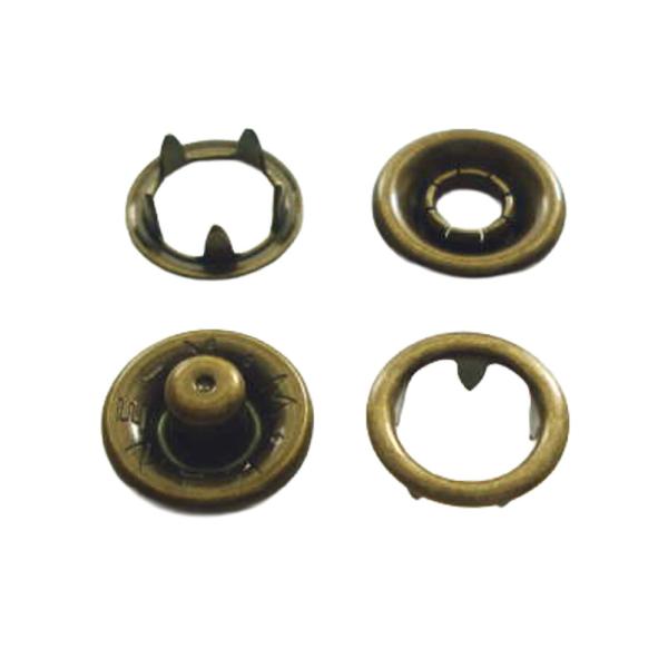 【カネエム製】 アメリカンホック 金属スナップボタン リング4パーツセット 10mm アンティックゴールド 【30set】