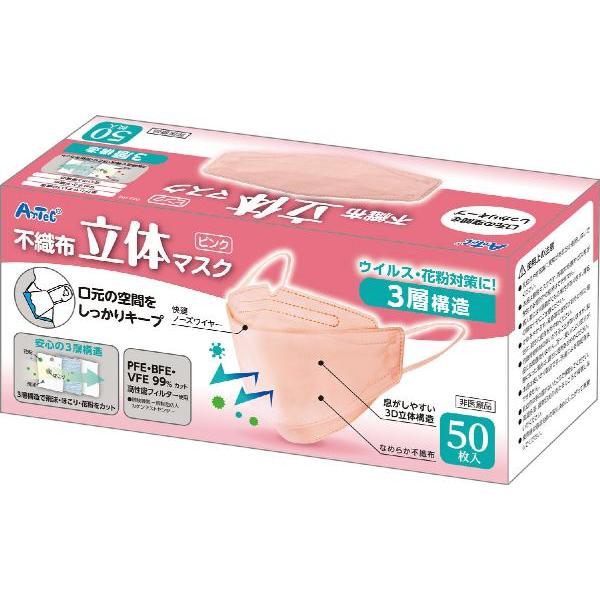 ●在庫処理● マスク ピンク 1800枚 不織布 立体 不織布マスク おしゃれ 立体不織布カラーマスク(三層構造)(50枚入)ピンク : 手芸問屋