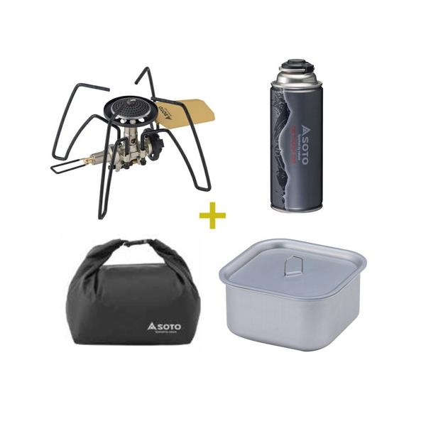 全国 1,500台限定　SOTO Premier Dealership Shop　限定商品 限定カラーの レギュレーターストーブ ST-310 に、クッカー・ガス缶・撥水バッグがセットになった特別仕様です。 アウトドアにも、防災にもこれひと...