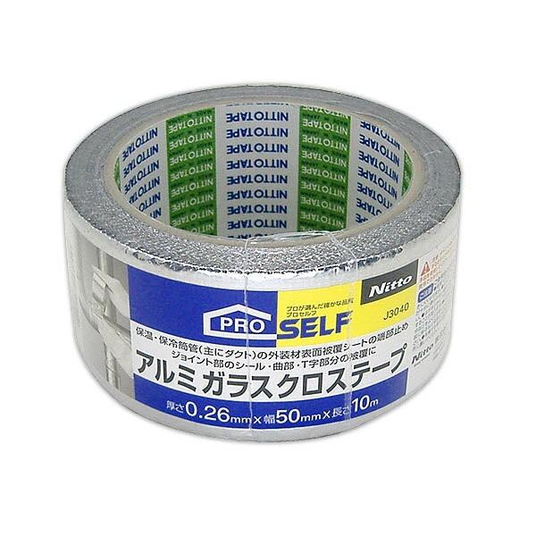 仕様品番：J3040規格：0.26mm×50mm×10m用途：空調ダクトのシールに保温筒・グラスウールの固定・シールに基材：ガラスクロスアルミ箔粘着剤：アクリル系●強度があり貼りやすいアルミガラスクロスタイプ●粗面にも良くなじみ、引っ張り強...