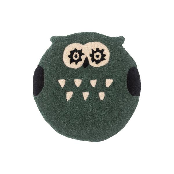 AZUMAYA(東谷) アニマルシートクッション オウル フクロウ 梟  円形 ウール コットン 直径35cm 個性的 動物 癒し アニマル柄｜FAB-012B (4985155230815)