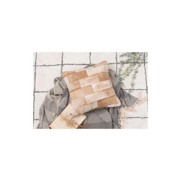 AZUMAYA(東谷) レザークッション  ベージュ 45×45 パッチワーク 本革 牛革 コットン 綿 正方形 個性的 ｜FAB-102BE（4985155230716）